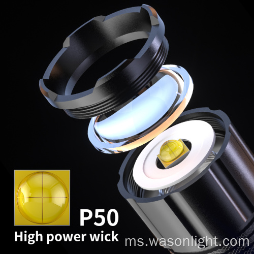 Reka Bentuk Jualan Panas Teknologi Baru XHP50 Long Range LED USB Lampu suluh boleh dicas semula Fokus Torus Lampu LED Paling Berkuasa